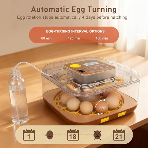 Series IV - 12-Egg Fully Automatic Incubator, Low Maintenance, Sensor-Based Precise Humidity & Temp Control, Custom-Interval Auto Turn & Auto Stop, Preset Incubation Days, Candler, Alarms - size: New 12-Egg Brown