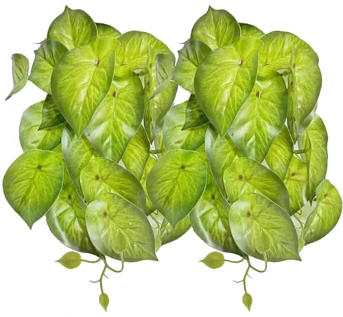Reptile Plants for Terrarium,Habitat Decor,Hanging Plant with Suction Cup | Fake Plants for Bearded Dragon Gecko Tortoise enclosure, Artificial Plants for Snake Tank Accessories-2 Pack - color: Arrowhead