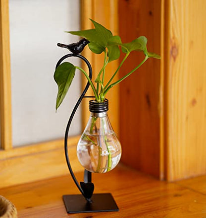Tabletop Bird Planter Propagation Station, Narrow Mouth Bulb Glass Vase | Thoughtful Gift for Bird Lovers, Hydroponic Vase, Sturdy& Well-Packaged, Home Office Accent, Great for Small Plants& Cuttings - color: Bird