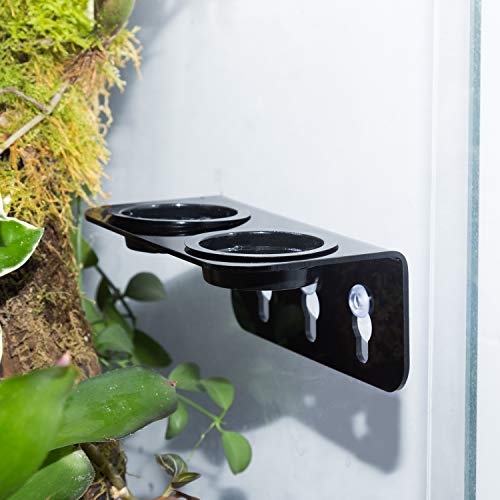 REPTI ZOO Reptile Water Bowl Double Grid Gecko Food Dish Feeder with Detachable Suction Cup and 6 Pcs Cups for Pet Food and Water Feeding