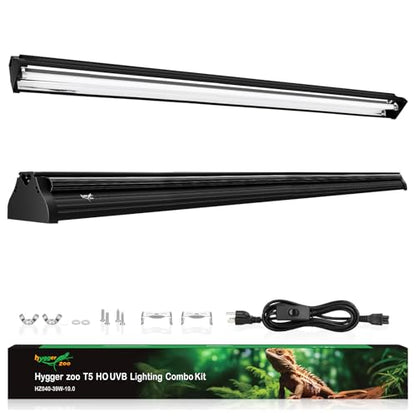 T5 UVB Reptile Light Fixture HO UVB Bulb Lighting Combo Kit 39W Reptile Light Bar Terrarium Hood 10.0 UVB Light Bulb Fluorescent Tube UVA UVB Desert Lamp for Bearded Dragon Tropical and Deserts - size: 39W-34.5IN