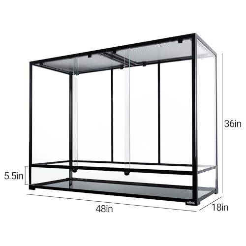 135 Gallon Reptile Terrarium, 48" x 18" x 36" Full Tempered Glass Vertical Reptile Tank,Front Sliding Door with Top Screen Ventilation Reptile Amphibian Tall & Extra-Long Habitat Enclosure Cage