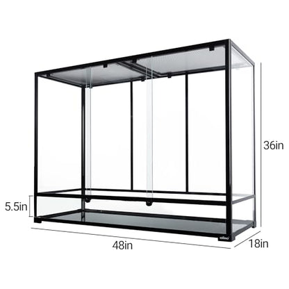 135 Gallon Reptile Terrarium, 48" x 18" x 36" Full Tempered Glass Vertical Reptile Tank,Front Sliding Door with Top Screen Ventilation Reptile Amphibian Tall & Extra-Long Habitat Enclosure Cage