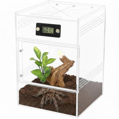 2 Pcs Magnetic Reptile Thermometer and Humidity Gauge Temperature and Humidity Monitor for Jumping Spider and Reptile Tank Mini Digital Hygrometer(Round) - color: Round