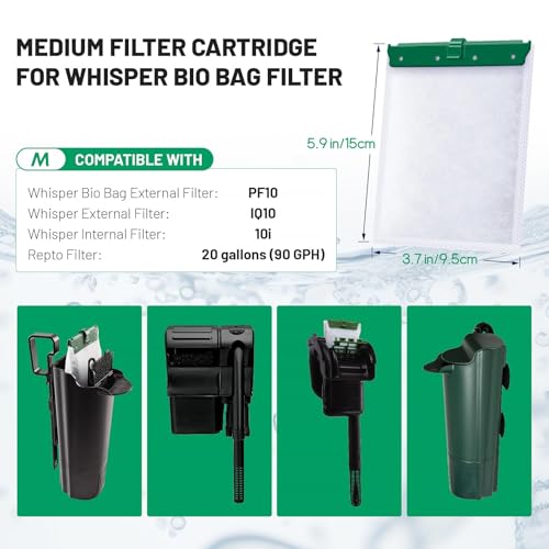 10 Count Medium Filter Cartridges Compatible with Whisper Bio Bag Filters | Large Aquarium Filter Cartridge for Whisper 10i/IQ10/PF10 and Repto Filter 90 GPH - size: M-10Pack