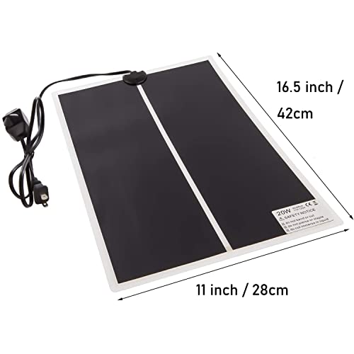 Reptile Heating Mat with Temperature Adjustment, Waterproof Reptile Heat Pad Under Tank Terrarium Heater for Amphibians, Small Animals, Seeding (20W - 16.5 x 11 in)