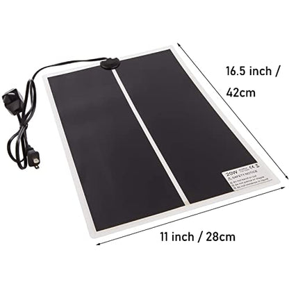Reptile Heating Mat with Temperature Adjustment, Waterproof Reptile Heat Pad Under Tank Terrarium Heater for Amphibians, Small Animals, Seeding (20W - 16.5 x 11 in)