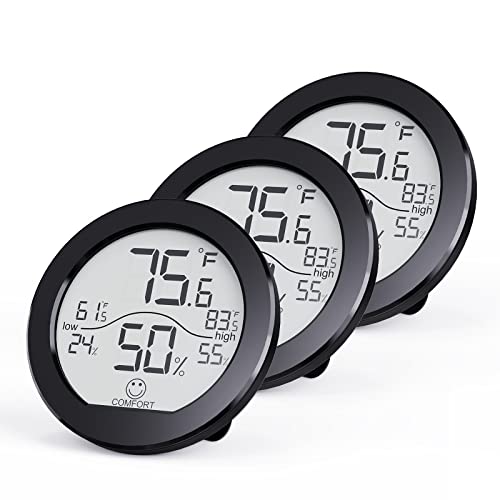 Indoor Digital Hygrometer Thermometer for Room Temperature Humidity Meter | SECRUI Thermometer Accuracy Calibration LCD Temperature Sensor with Maximum and Minimum Records,3 Pack - color: Black, size: TH1 x3