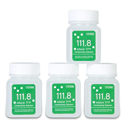 111.8 mS/cm Calibration Solution Conductivity Salt Standard Buffer Solution | EC Buffer Solution For Salinity Tester, EC Meter, TDS Meter, 7 in 1 Multi-Parameter Tester Calibration, 4 Bottles of 50mL - color: White
