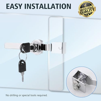 4 Pack Sliding Glass Door Ratchet Locks Display Case Lock with Chrome Finish Keyed Alike Fits 4-8mm Glass Secure Showcase Display Case Lock for Cabinets