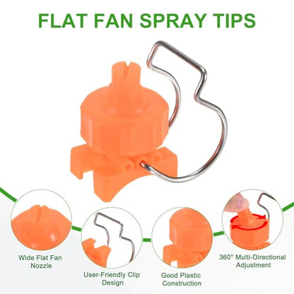 M METERXITY 3-Pack Flat Fan Spray Tips, 2mm Pore Plastic Spray Nozzle with Clip Adjustable Atomization Nozzle for 1-1/4" Hose, 0.24 Cubic Meters Per Hour [Orange, 65 Degree] - size: 2mm x 1-1/4"
