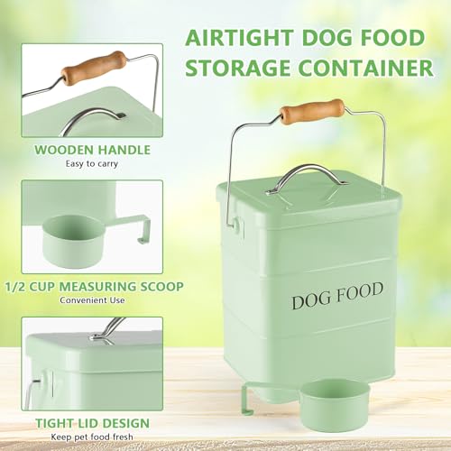 Metal Dog Food Storage Container 5~6Lbs Dog Treats Container Pet Food Storage Tin Portable Dog Food Treats Canister with Airtight Lid/Scoop-Farmhouse Style-Keep Kibble Fresh - color: Dog-Green(Metal Lid)