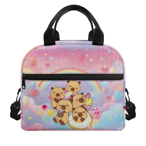 Capybara Kids Lunch Bag : Rainbow Lunch Box Main Compartment Fits Snacks- Keeps Cool- Good for Capybara Cafe, School & Summer Travel - color: Capybara Rainbow