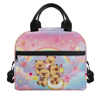 Capybara Kids Lunch Bag : Rainbow Lunch Box Main Compartment Fits Snacks- Keeps Cool- Good for Capybara Cafe, School & Summer Travel - color: Capybara Rainbow