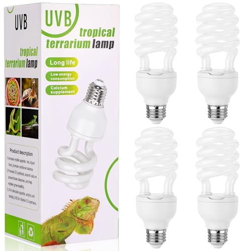 Reginary 4 Pcs UVB Reptile Light 10.0 26W Tropical and Sub-Tropical UVA UVB Bulb Compact Fluorescent Lamp Tropical Terrarium Lamp for Chameleons, Lizards, Tortoises, Snakes, Iguanas & Turtles - color: 26w, size: 10.0 UVB