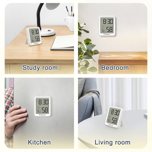 Geevon 2 Pack Mini Digital Hygrometer Gauge Indoor Thermometer with Time Display – LCD Monitor Temperature， Outdoor Humidity Meter for Home House Office Garden and Cellar - size: 2 pack, style: 256360