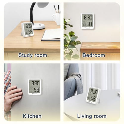 Geevon 2 Pack Mini Digital Hygrometer Gauge Indoor Thermometer with Time Display – LCD Monitor Temperature， Outdoor Humidity Meter for Home House Office Garden and Cellar - size: 2 pack, style: 256360