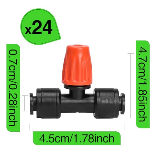 MIXC Micro Spray Emitters – Adjustable Misting Drippers for 1/4" Tubing, Push-to-Connect Misting Emitters for Drip Watering System in Patio Planters Garden Watering Systems (24 Pack)