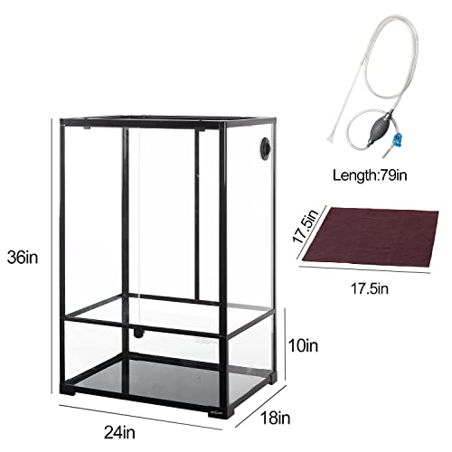 REPTIZOO 67 Gallon Large Reptile Terrarium 24"x18"x 36" Glass Paludarium Tank, Tall Reptile Enclosure Habitat with 10” Deep Base, Siphon Gravel Cleaner Set and Plants Growing Cotton Mat Included - size: 24"x18"x 36"