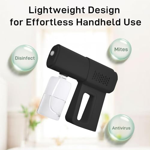 Professional Fogger Machine, 380ml Wireless Nano Sprayer Gun | Rechargeable ULV Atomizer with Blue Light for Touchless Cleaning - color: Black