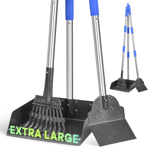 Larger Pooper Scooper Dog Pooper Scooper for Large Medium Small Dogs Heavy Duty Stainless Steel with Long Handle Tray Rake Shovel for Yard - color: 1. Blue