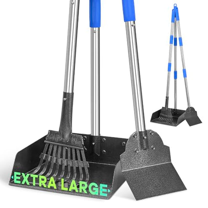 Larger Pooper Scooper Dog Pooper Scooper for Large Medium Small Dogs Heavy Duty Stainless Steel with Long Handle Tray Rake Shovel for Yard - color: 1. Blue