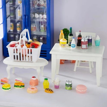 50 Pcs Miniature Food Drink Bottles Soda Pop Cans Pretend Play Kitchen Game Party Accessories Toys Hamburg Cake Ice Cream for 1/12 Doll House (25Food+25Drink) - style: 50 PLAY FOOD
