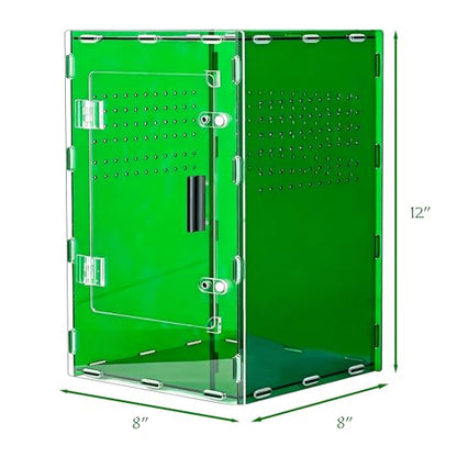 8x8x12 Deep Green Acrylic Terrarium Vertical for Spider Reptile | Vertical deep green acrylic terrarium 8x8x12, waterproof sealed body, secure anti-escape, suits Reptile spider small lizard - color: DeepGreen