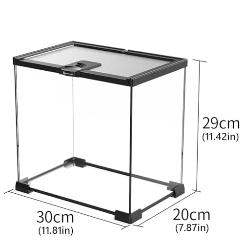 Reptile Float Glass Growth Tank, Transparent Reptile Terrarium with Wiring Hole, Eco Rainforest Feeding Box, Reptile Breeding Box Suitable for Stacking, Top Screen Ventilation Escape Proof Lid, - color: F
