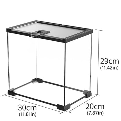 Reptile Float Glass Growth Tank, Transparent Reptile Terrarium with Wiring Hole, Eco Rainforest Feeding Box, Reptile Breeding Box Suitable for Stacking, Top Screen Ventilation Escape Proof Lid, - color: F