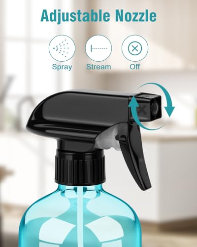 Bontip Glass Spray Bottle 16 oz for Cleaning, Plants (2 Pack, Light Blue) | 16oz refillable light blue spray bottles 2 pack, BPA-free eco glass, With label, Great for cleaners, plant misting, hair care - color: Light Blue, size: 16 Ounces