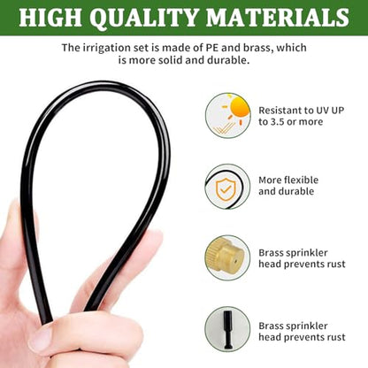 100Ft 1/4” Drip Irrigation System – Drip Irrigation Kit & Garden Watering Kit with 16 Pcs 360° Adjustable Copper Nozzles, Automatic Mist Spray for Raised Bed, Lawn, Garden & Potted Plants