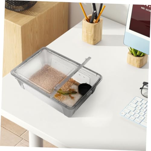 ibasenice Large Black Plastic Reptile Feeding Box with Water Dish, Ventilated Breeding Enclosure for Lizards, Spiders, Geckos, and Frogs, Portable Habitat Terrarium for Pet Reptiles
