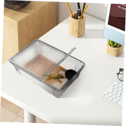 ibasenice Large Black Plastic Reptile Feeding Box with Water Dish, Ventilated Breeding Enclosure for Lizards, Spiders, Geckos, and Frogs, Portable Habitat Terrarium for Pet Reptiles