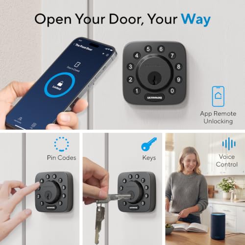 ULTRALOQ U-Bolt WiFi Smart Lock with Door Sensor, App Remote Access | Built in Wi-Fi Deadbolt Smart Locks for Front Door with App, Auto-Lock, Auto Unlock, Works with Alexa, Google, ANSI Grade 1