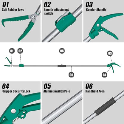 78" Extendable Snake Grabber Reptile Tongs Rattle Snake Catcher | Wide Jaw Handling Tool with Lock and Comfortable Grip - size: 78 inch