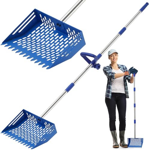 Linidcoud Chicken Poop Scooper, 10 Inch Metal Long Handle Chicken Coop Sand Pooper Scooper & Rake Adjustable Length, Durable Dog Pooper Scooper for Yard Farm Coop Accessories(Blue) - color: Blue