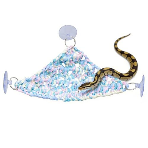 Hand-Woven Triangle Snake Hammock - 12"x12"x15" Cotton Rope Climbing Resting Lounge with Suction Cups for Reptile Tank Decor, Suitable for Bearded Dragon Chameleon Ball Python Gecko Lizard