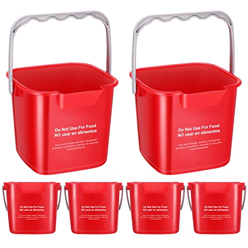 6 Pcs 6 Quart Cleaning Bucket Small Sanitizing Square Bucket Detergent Pail for Home Commercial Restaurant Kitchen Office School(Red) - color: Red