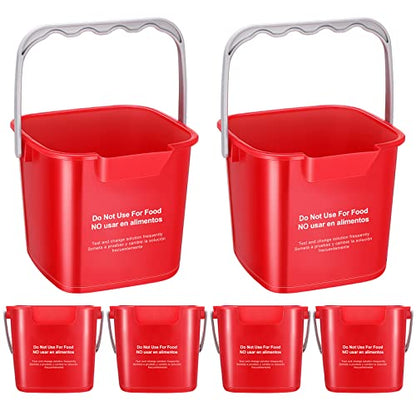 6 Pcs 6 Quart Cleaning Bucket Small Sanitizing Square Bucket Detergent Pail for Home Commercial Restaurant Kitchen Office School(Red) - color: Red
