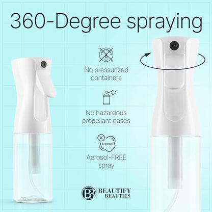 BeautifyBeauties Hair Spray Bottle – Ultra Fine Continuous Water Mister for Hairstyling, Cleaning, Plants, Misting & Skin Care (White, 6.8 Ounces) - color: White, size: 6.8 Ounces