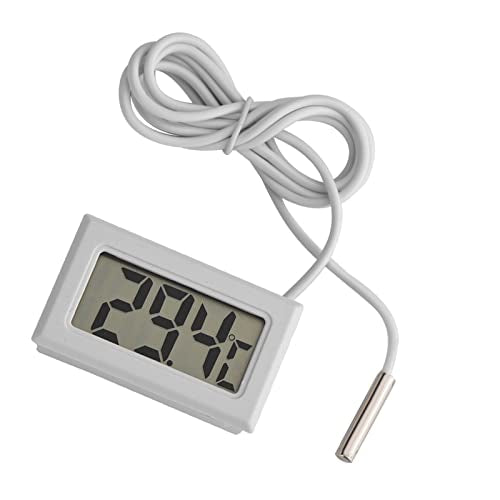 Digital Thermometer, Mini LED Display, High Accuracy Probe for Aquarium, Reptile Incubator, Greenhouse, Long Sensor Remote Monitoring, Battery Operated