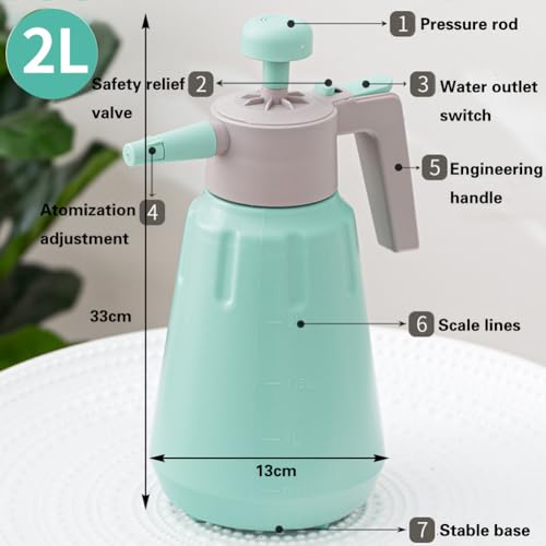 Handheld Garden Pump Sprayer, 0.5Gallon/68oz Garden & Lawn Pressure Spray Bottle with Safety Value & Adjustable Nozzle for Plant Spraying/Home Cleaning/Car Washing 2L Capacity (Turquoise) - color: Turquoise