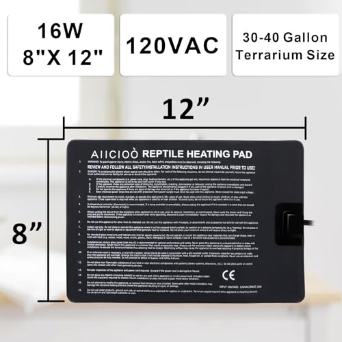 Aiicioo Reptile Heating Pad - Hermit Crab Heater Heat Mat for Reptiles Snake Lizard Terrarium 16 Watt - size: 8" X 12"(16W)