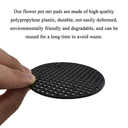 HAHIYO 20PCs 2.95Inch/7.5Cm Black Round PP Plastic Flower Pot Hole Mesh Pad Bottom Grid Mat Bonsai Drainage mesh Hole Screens Gasket Prevent Soil Loss Breathable Gasket Drainage Netting for Bonsai - size: Round-2.95In-20P