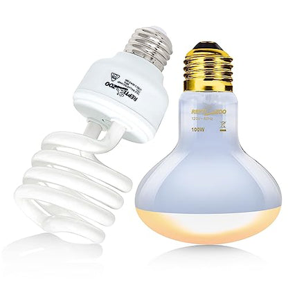 REPTI ZOO Dual Reptile Light Fixture Reptile Heat Lamp Combo Pack, 100W UVA Daylight Basking Spot Light and 26W UVA UVB Reptile Light Energy Saving Spiral Compact Lamp UVB Bulb 5.0 - style: DRL01ST5