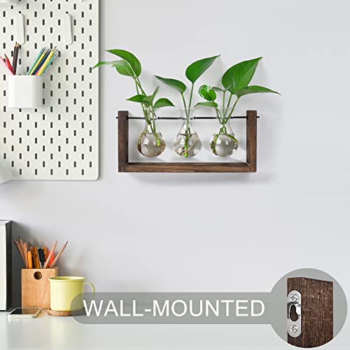 YIBOT Wall Hanging Planter Plant Propagation Stations Glass Flower Vase | Plant Terrarium with Wooden Stand,Gifts for Plant Lovers,Bathroom, Home Office Living Room Decor - size: 3Vase-M