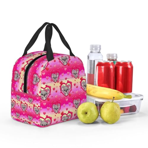 Men Koala Heart Print Insulated Lunch Tote Thermal | Koala Pink Heart, Oxford Insulated Lunch Bag, Adjustable Strap, Large Capacity for Outdoor & Camping - color: Pattern (843)