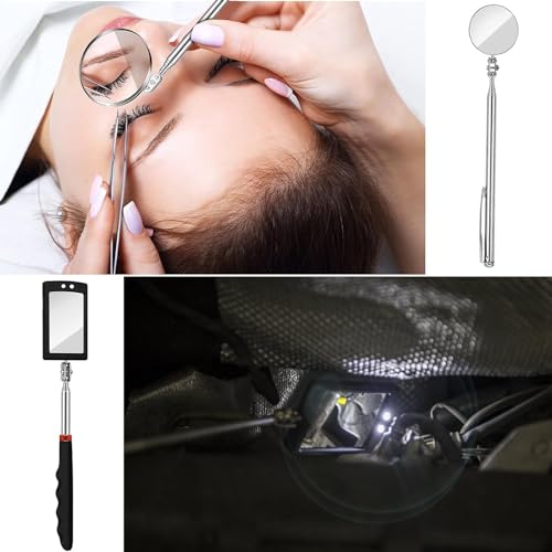 Telescoping Magnetic Pickup Tool Set, Telescopic Inspection Mirror | Flexible Bendable Spring Magnet Stick, LED Flashlight Pickup Rod, Cool Gadgets for Men
