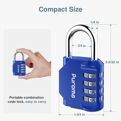 Puroma 1 Pack Combination Lock Locker 4 Digits Combo Padlock Gym Blue | For School Gate Fence Toolbox Hasp Storage, Outdoor, Resettable, Weatherproof, Side Window, Crack Cut Resist, Hardened Steel - color: Blue